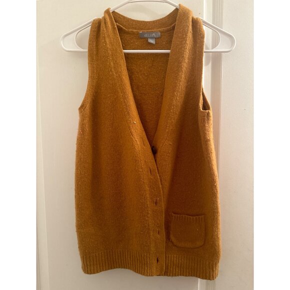 Vintage dELiAs Mustard Yellow Button-Up Knit Sweater Vest - Picture 1 of 4
